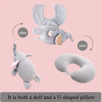 

Cartoon Transform U-Shape Neck Pillow Travel Flight Car Pillow Foam Particles U Rest Pillows Elephant Animal Doll Plush Toy New