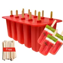 10-Cacity Ice Pop Makers Food Grade Silicone Popsicle Mold Ice Cream Tray Summer Cool IceMold With 50 pcs Popsicle stickers