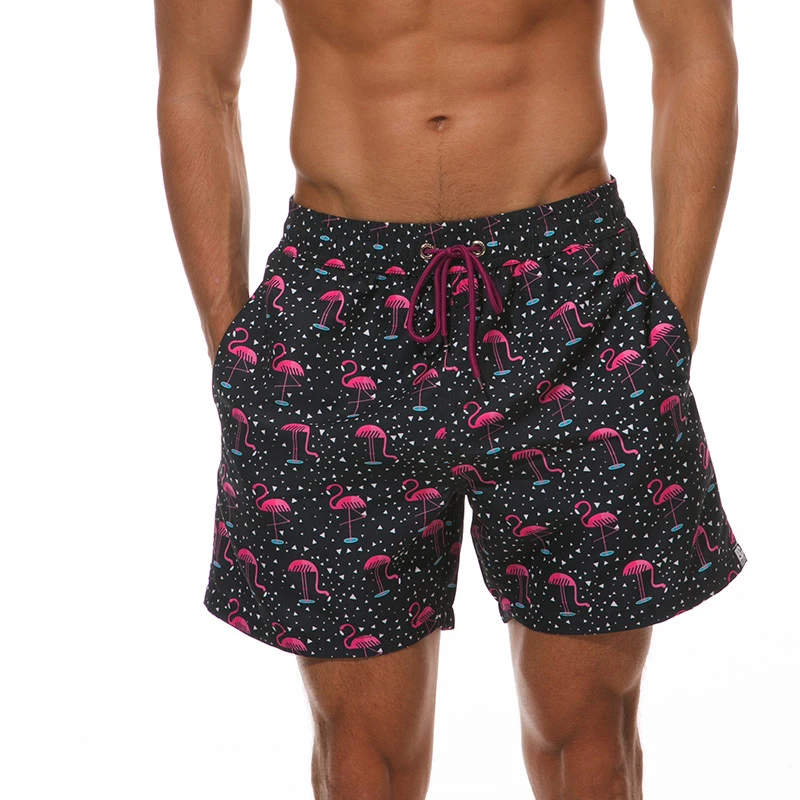 Повседневные мужские пляжные шорты Купальники Мужские Модные животные принт Фламинго шорты быстросохнущая пляжная одежда купальники