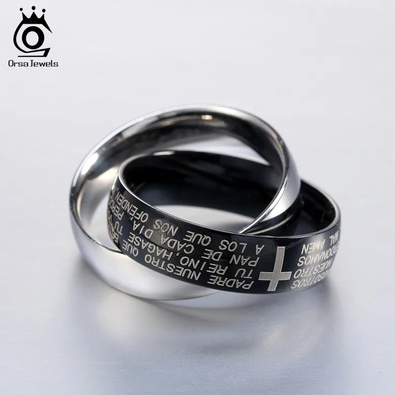 ORSA JEWELS Cool Men's Ring Perfect Polished 316 Stainless Steel Trendy Silver Color Black Color Ring Band Simple Jewelry GTR18