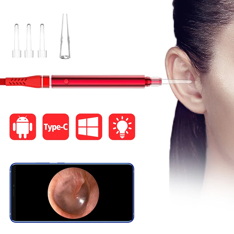3 в 1 цифровой ушной очиститель USB эндоскоп камера бороскоп визуальный ушной инструмент с 6 светодиодами для Micro USB и USB-C Android Windows - Цвет: red