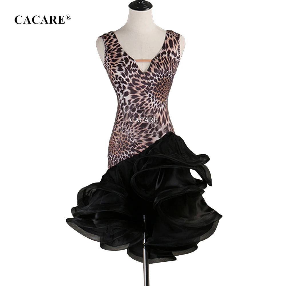 Платье для латинских танцев для женщин, сальса, конкурс латиноамериканских танцев, дешевые платья D0310 с леопардовым принтом, пушистый отвесный подол
