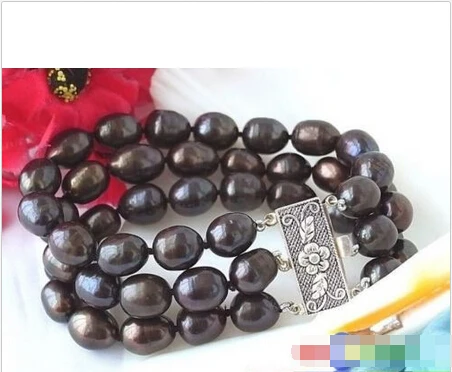 

P1236 3ROW 8" 13MM RICE BLACK FW CULTURED PEARL BRACELET @^Noble style Natural Fine jewe SHIPPING 5.25