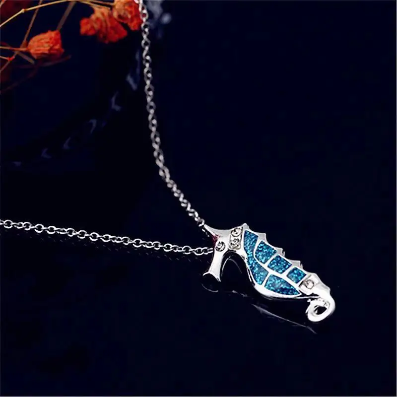 

Fire new fashion trend natural opal lucky animal cute little hippocampus charm woman pendant necklace Wedding engagement jewelry