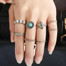 

5/ 6/ 7/ 8 pcs/Set Retro Rings Sets Vintage Antique Geometric Alloy Resin Knuckle Beach Rings Women Finger Knuckle Rings Gift