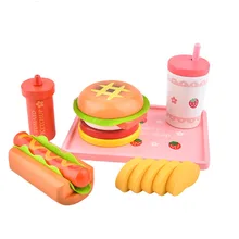 Деревянный Моделирование burger игрушка хот-дог фри набор игрушек