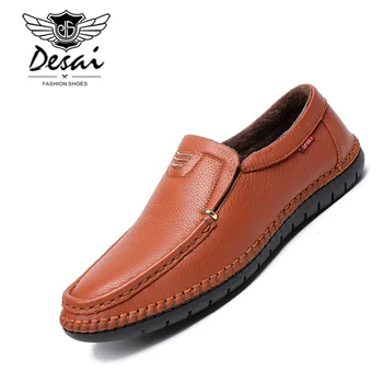 

Desai Autumn Winter Genuine Leather Loafers Soft Bottom Men's Casual Shoes Handmade Dad Warm Shoes Men Oxfords Flats Work Shoes