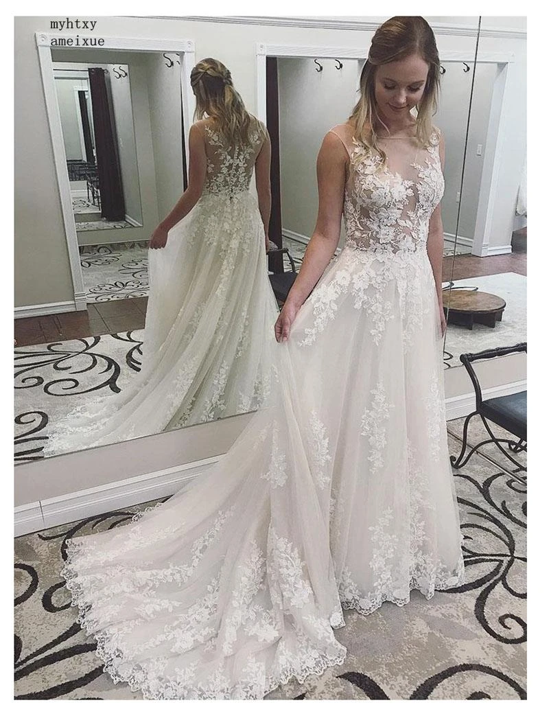 Sexy Boho Gunstige Hochzeit Kleid Sehen Durch Weiss Elfenbein Spitze Appliques Prinzessin Braut Kleid Lange Brautkleider Kostenloser Versand Wedding Dresses Aliexpress