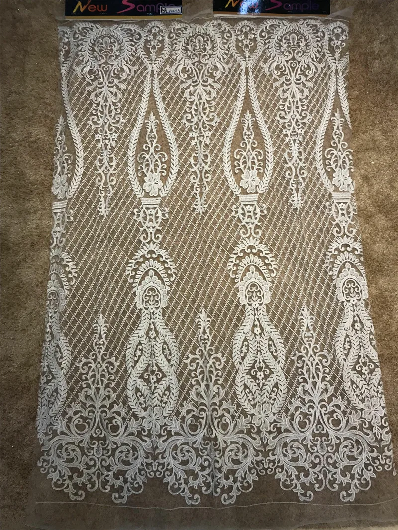 

New arrivals 2018 embroidered net lace fabric for wedding dress hot sale African french guipure beaded lace fabric 5 yards