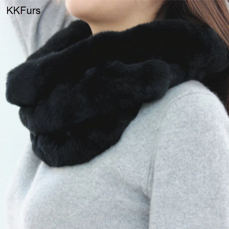 KKFurs Women's Real Rex Rabbit Fur Scarf Top Quality Ladies Fur Scarves Winter Neck Warm Neckerchief S1427