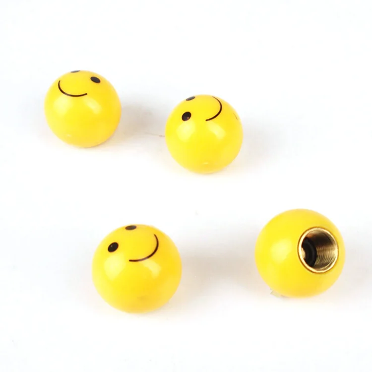 

4 pcs Yellow Cute SMILE FACE Ball Car Truck Bike Wheel Rims Tire air Valve Stem Caps Covers