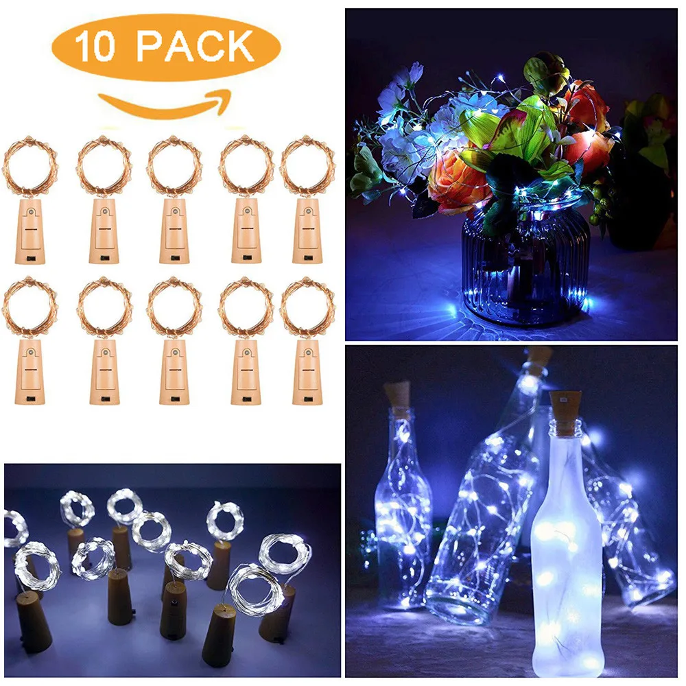 

10PCS LED Bottle Lights 2M 20 LED Night Fairy Waterproof Cold White Wine Bottle Lights For Party Decoration String Lamps