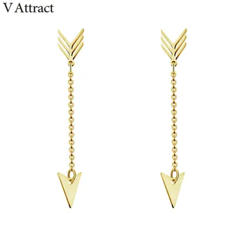 

V Attract Dart Long Boucle D'oreille Bohemia Jewelry Stainless Steel Chain Gold Cupid's Arrow Drop Earrings for Women
