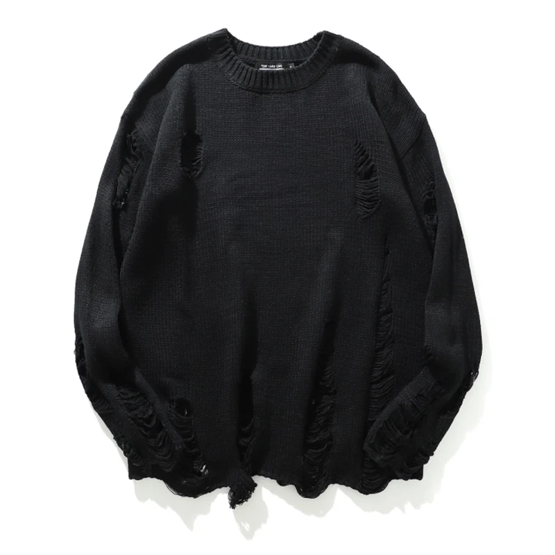 Wash Hole Ripped Knit Unisex Sweaters Men Streetwear Hip Hop