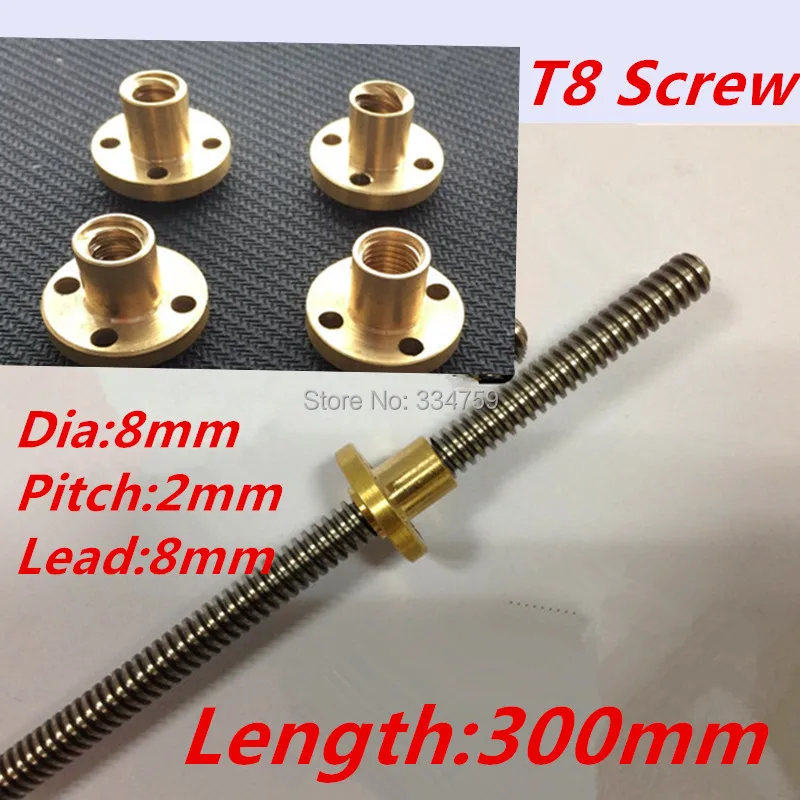 New 2pcs/ lot T8 Lead Screw 8mm 2mm pitch , 8mm lead , 300mm long