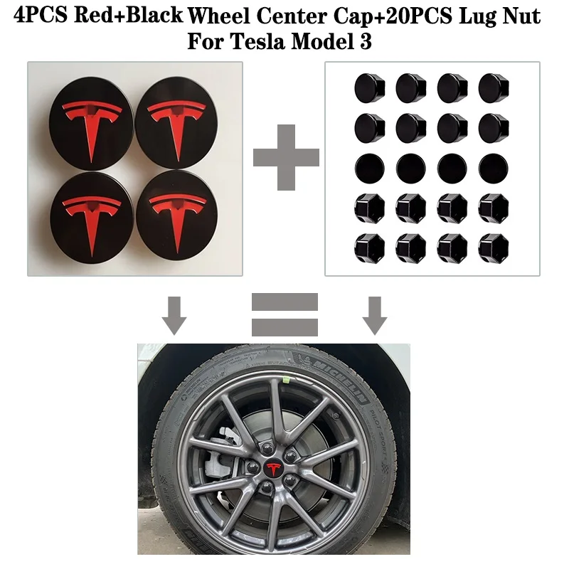 3 вида цветов колпачки для ступицы колеса из нержавеющей стали+ 20 шт. колпачки для гайки колеса для Tesla модель 3 - Цвет: Red Black