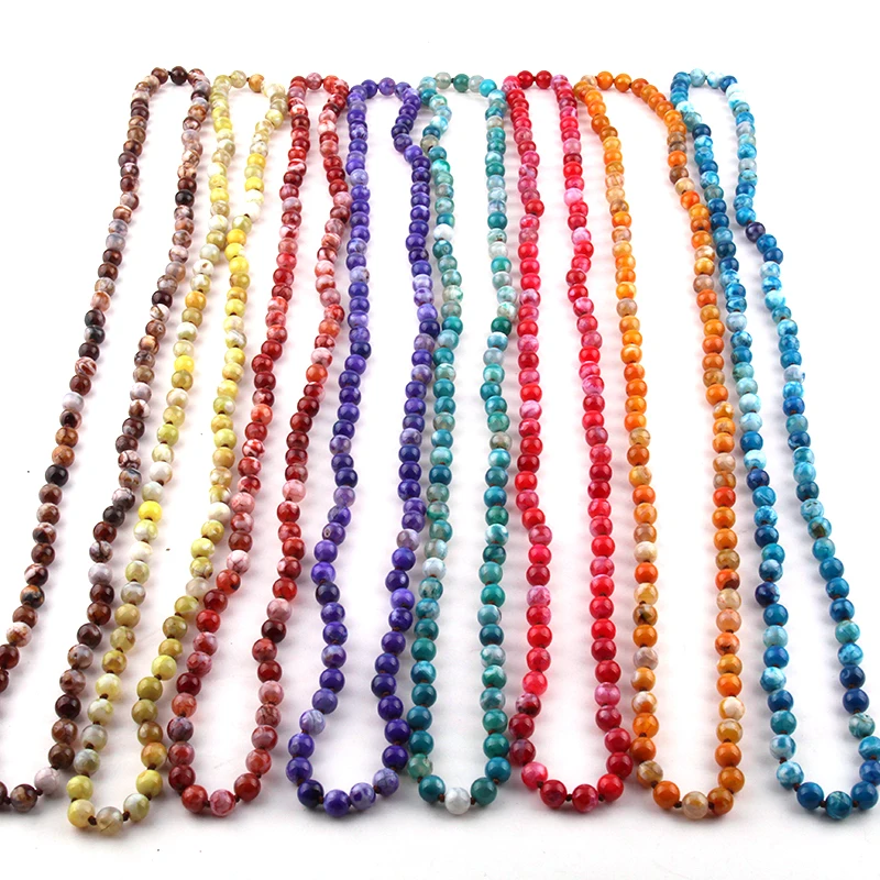 Модные полудрагоценные камни 8 цветов агата длинные завязанные бусы ожерелье