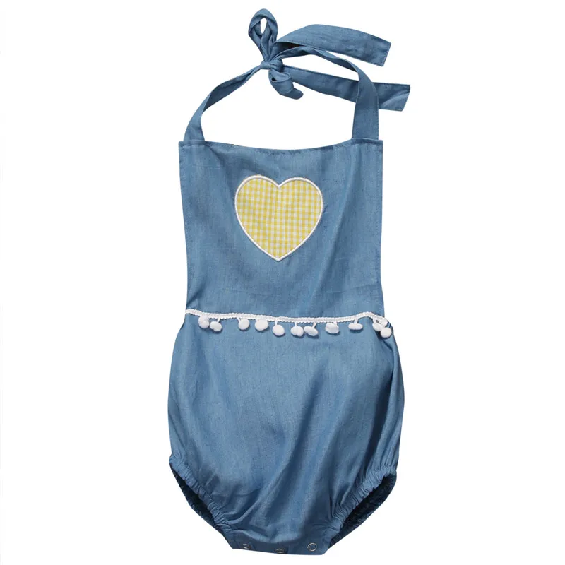 2017 Newborn Infant Baby Girl Romper Heart Printed Tassel Baby Romper