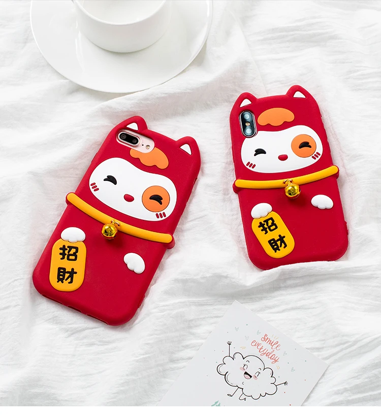 Мягкий чехол для iphone XS max Lucky Cat для iphone 11 pro max XR X 6 7 8 plus Maneki Neko праздничный мягкий чехол для телефона маленький колокольчик