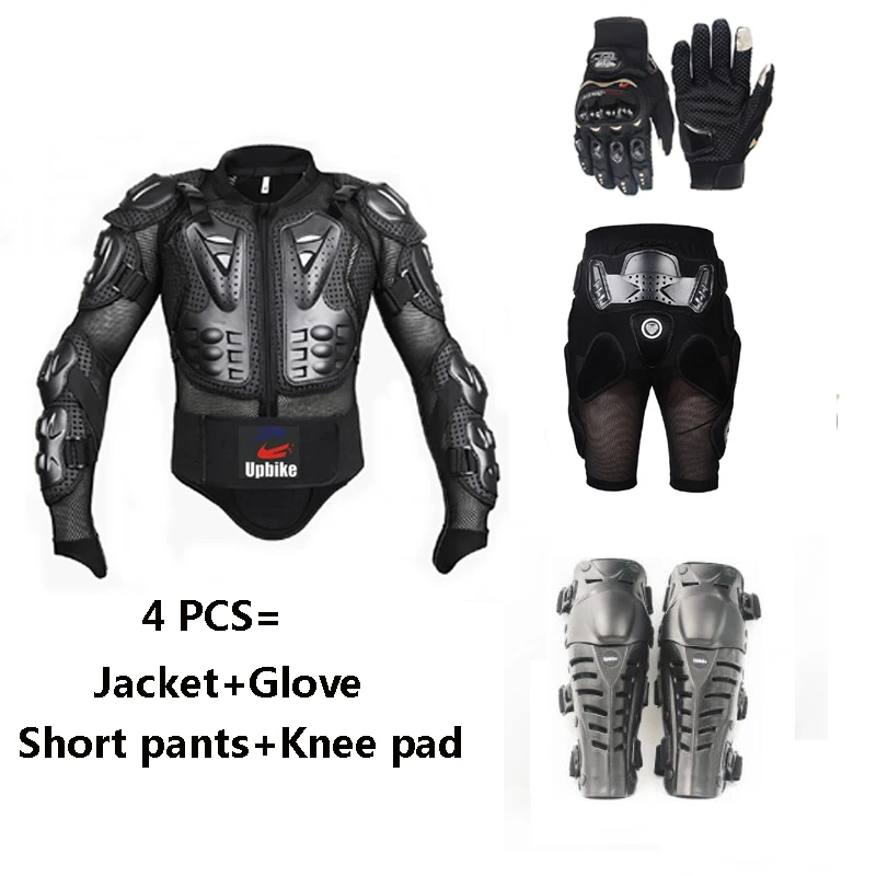 Upbiker, 4 шт., куртка для мотогонок, защита тела, куртки+ наколенники для мотокросса+ перчатки+ короткие спортивные лыжные штаны