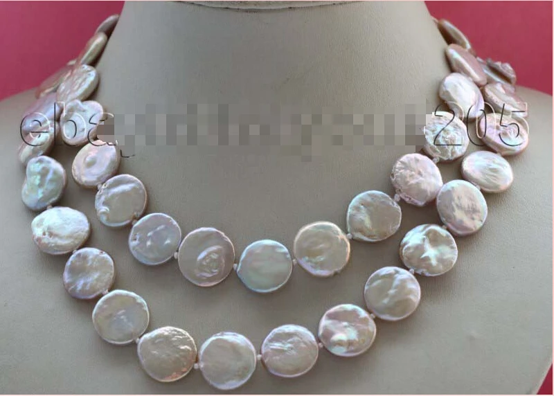 

FREE SHIPPING 32" Genuine Natural 16mm Purple Coin Pearl Necklace 14KGP #f1754!