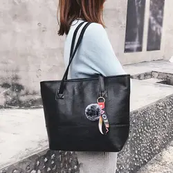 Женская модная сумка 2018 Vintgae женская кожаная сумка на молнии с помпоном, однотонная сумка через плечо, сумка для рук 45 P, сумки для женщин