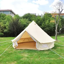 India yurt light khaki cotton canvas bell tent with stove jacket on the wall, cotton canvas tent bell tent family tent 4m/5m dia