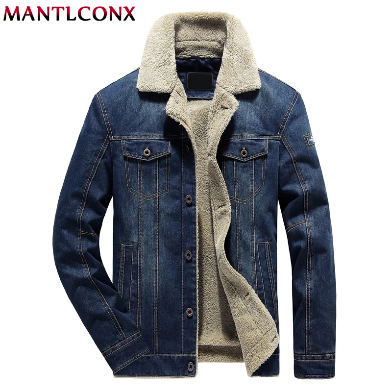 MANTLCONX зимняя мужская джинсовая куртка и пальто теплая флисовая Толстая джинсовая куртка зимняя модная мужская джинсовая куртка мужская верхняя одежда 6XL