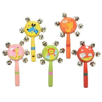 

Baby Musical Toys Animal Wooden Whistle Hand Bells Wood Babies Rattle Cartoon Unisex Separates Geometric Shape