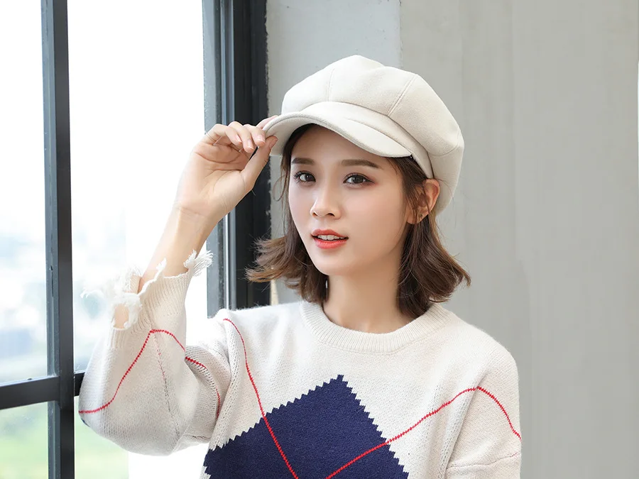 COKK Autumn Winter Hats for Women Solid Plain Octagonal Newsboy Cap Men Ladies Casual Wool Hat Winter Beret Women Painter Cap