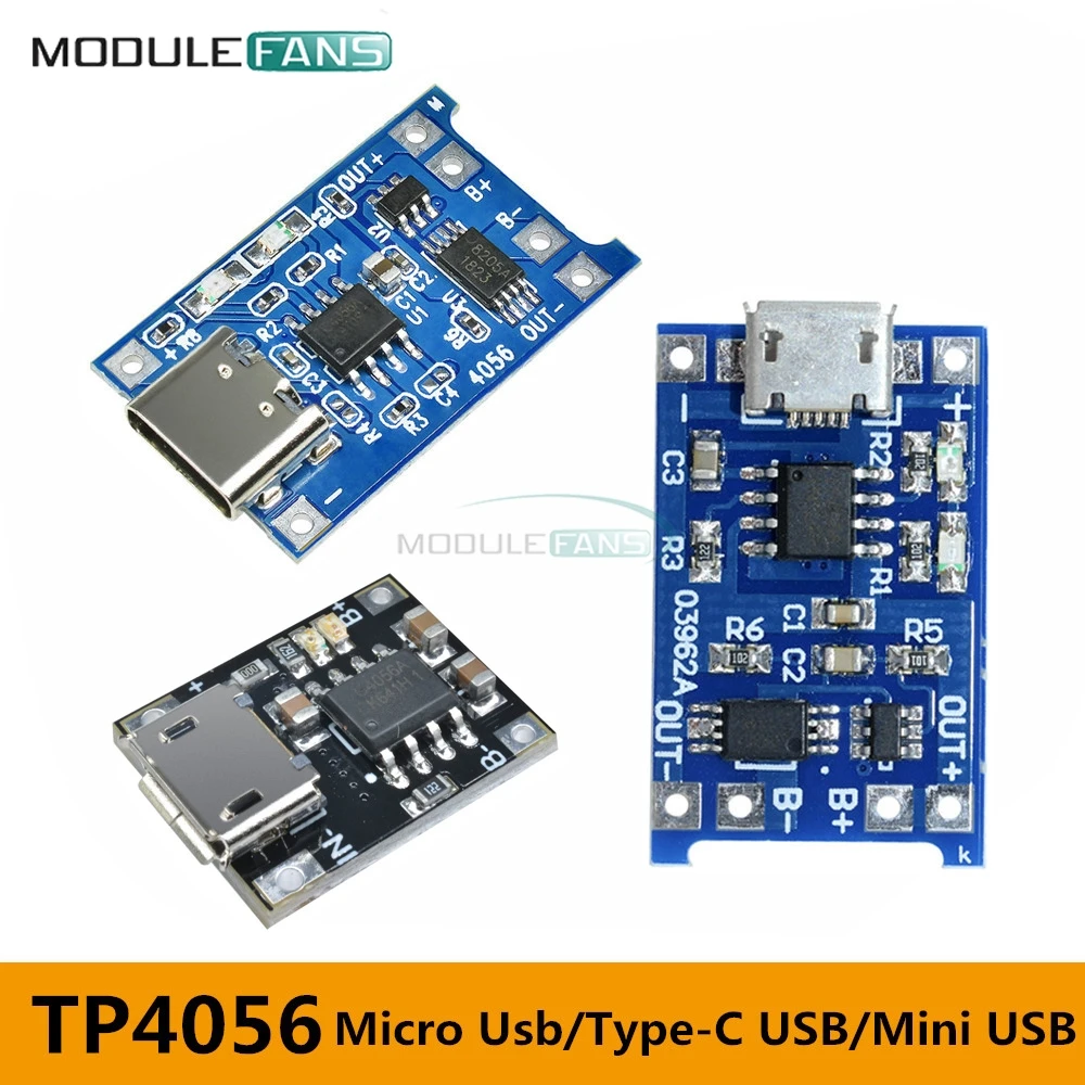 

10PCS/set TP4056 TC4056 Type-c/Micro/Mini USB 5V 1A 18650 Lithium Battery Charger Module Charging Board Dual Functions Li-ion