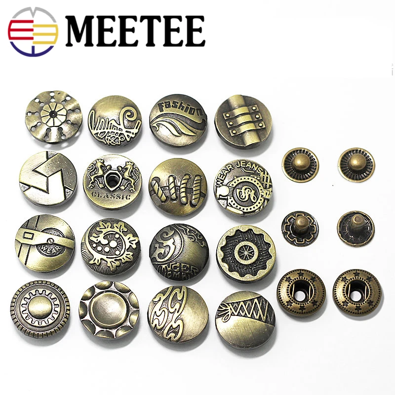 20pcs Meetee 17mm Metal Snap Buttons Round Jeans Button DIY Press Studs