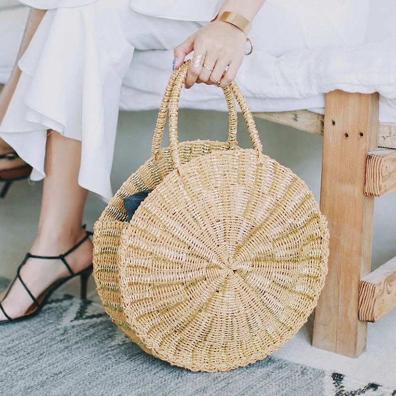 Straw Beach Bag Straw Tote Bag Handwoven Hobo Bag, Round Handle