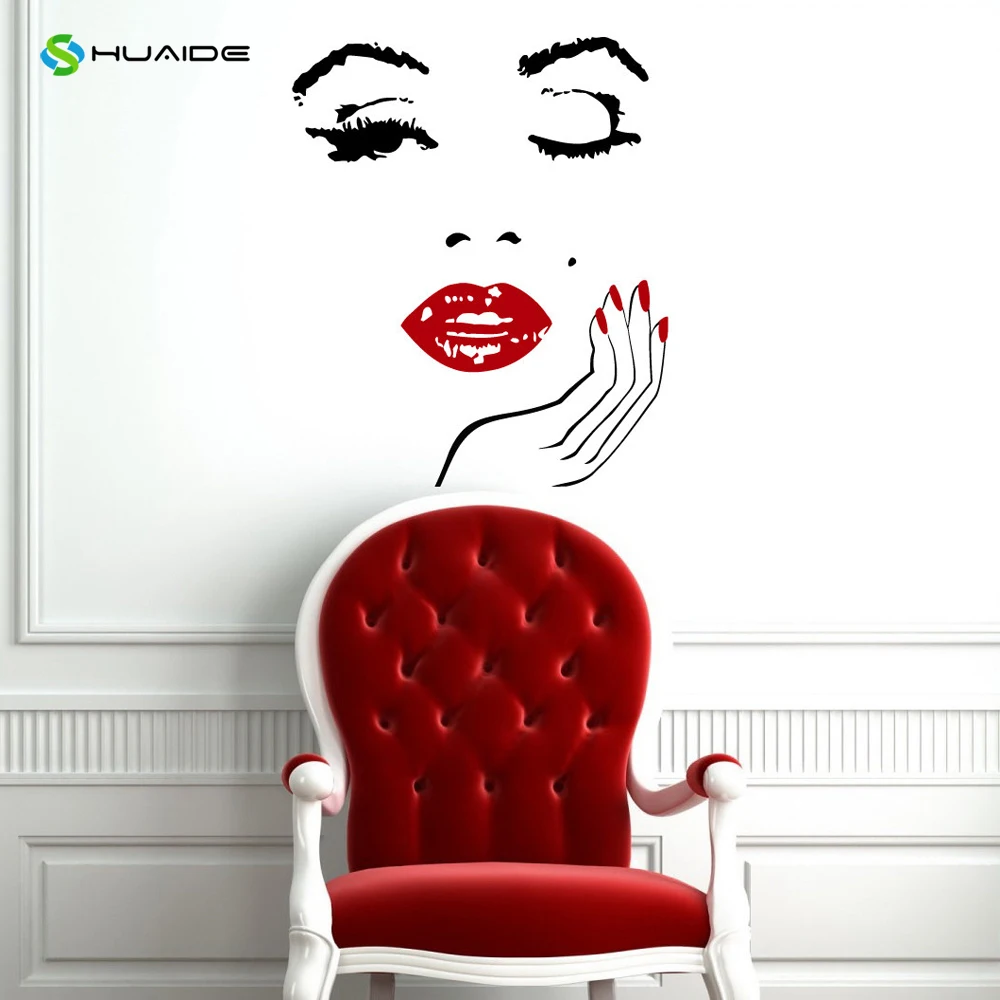 Красота салонная Наклейка на стену девушка лицо с ручной наклейкой маникюр ногтей губы виниловые наклейки Декор интерьера художественные фрески A761
