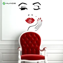 Красота салонная Наклейка на стену девушка лицо с ручной наклейкой маникюр ногтей губы виниловые наклейки Декор интерьера художественные фрески A761