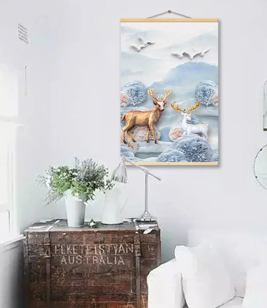 ALMUDENA в рамке 3 панели Холст Живопись скандинавские минималистические лося плакат с изображением леса для нового года украшения дома стены искусства плакат