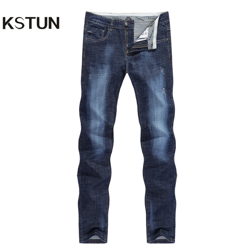 KSTUN Men Jeans Famous Brand 2019 Slim Straight Business Casual Dark Blue Thin Elasticity Cotton Denim Pants Trousers pantalon KSTUN Men Jeans Famous Brand 2019 Slim Straight Business Casual Dark Blue Thin Elasticity Cotton Denim Pants Trousers pantalon
