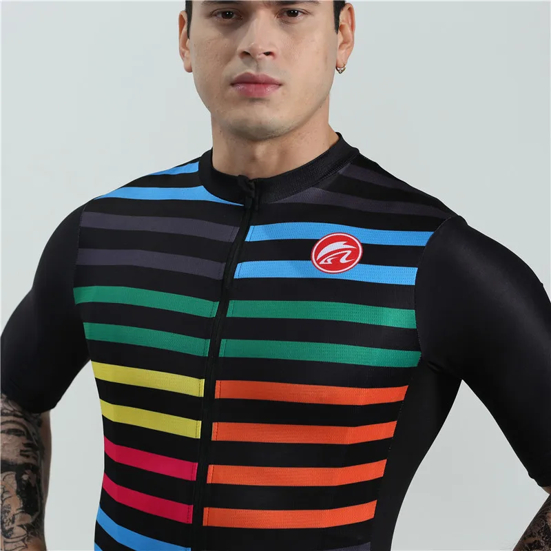 2019 BOESTALK high quality men cycling set summer short sleeve rainbow stripes bike clothing maillot ciclismo triathlon suit