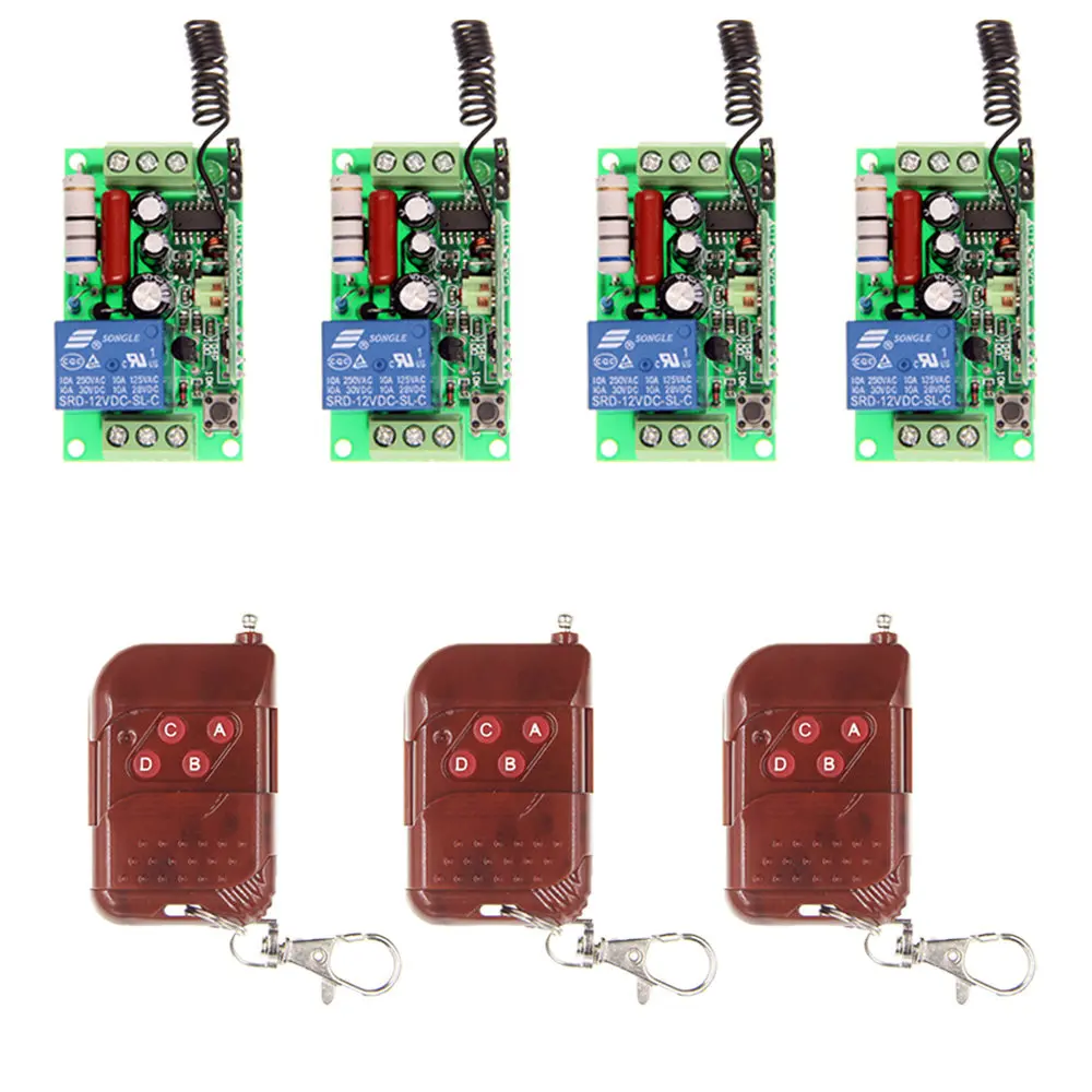 

AC 110V 220V 1 CH 1CH RF Wireless Remote Control Switch System,315 / 433 MHz ,4CH Peach Transmitter + 4 X Receiver