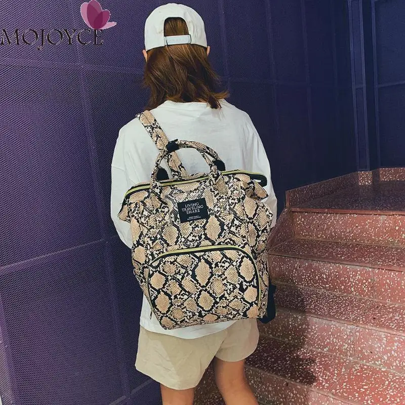 Snake Print Mommy Travel Backpacks Large Capacity PU Leather Maternity Nappy Travel Shoulder School Bags Daily Book Bags Student