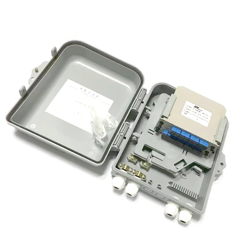 FTTH Fiber Optic Termination Box 16 Core ABS Outdoor Fiber Optic Distribution Box,with 1pcs 1*16 FIber Splitter