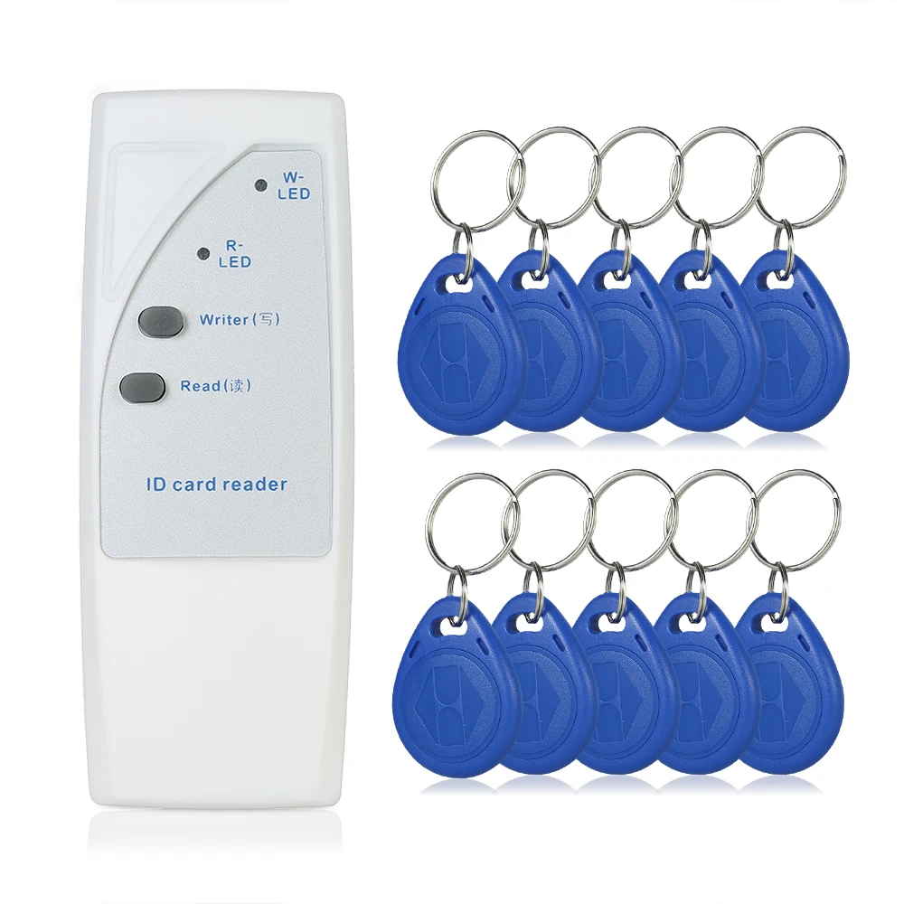 

RFID Reader 125Khz Handheld Smart ID Card Reader Copier Writer Duplicator + 10pcs Readable Writable Keyfobs Tags Access Control