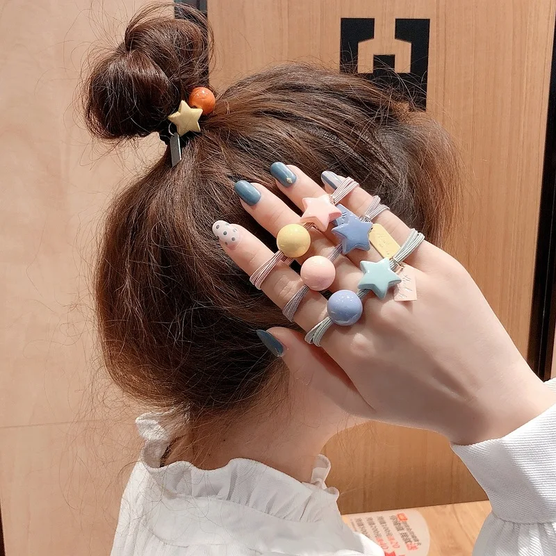 

Simple Girls Hair Ties Geometric Heart Star Scrunchies Elastic Hair Bands Korean Ponytail Holder Fashion Women Hair Accessories