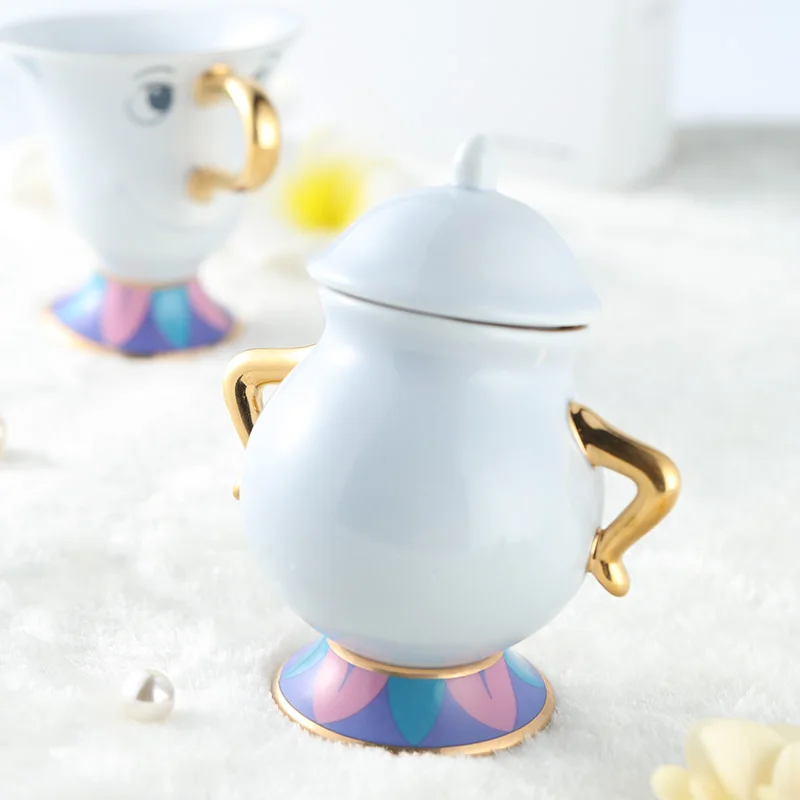 Горячая Новая Красавица и Чудовище керамический позолоченный чайник чашка набор сахарница, чаша керамическая мультяшная чашка кофе набор Рождественский подарок