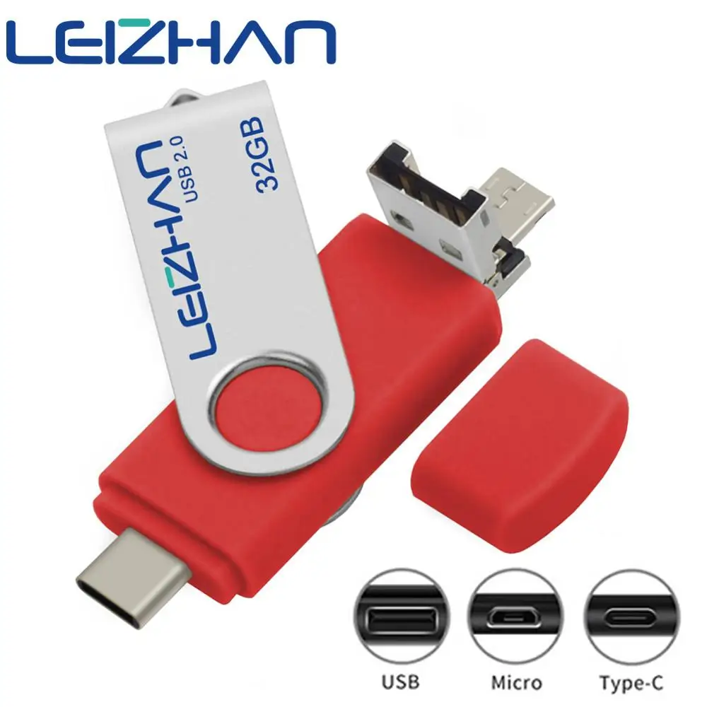 

leizhan Type-c USB Flash Drive, Android Phone Picture Stick for Samsung Galaxy S10,S9, Note 9, S8, XiaoMi 6, Micro Pendrive USB
