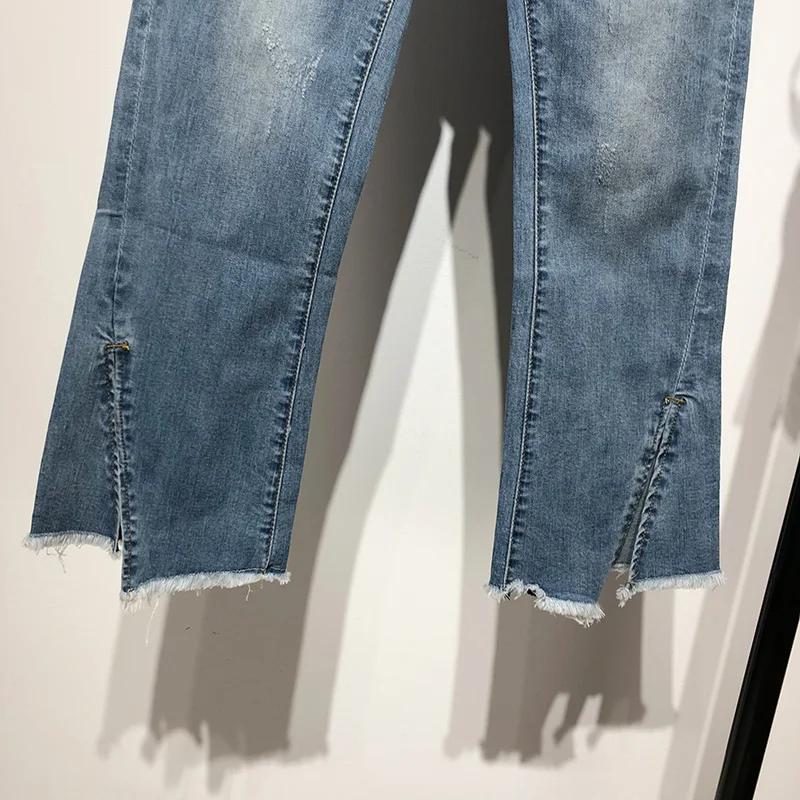 Для женщин джинсы новые осенние женские denim Flare Штаны Street wear Высокая талия карман тонкий Pantalon femme низ Разделение край волос брюки