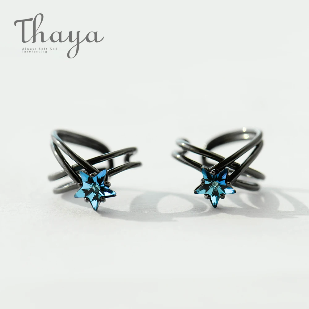 

Thaya Star Track Vintage Ear Clip s925 Sterling Silver Wrap Ear Cuff Earrings Without Piercing for Women Jewelry Black Punk