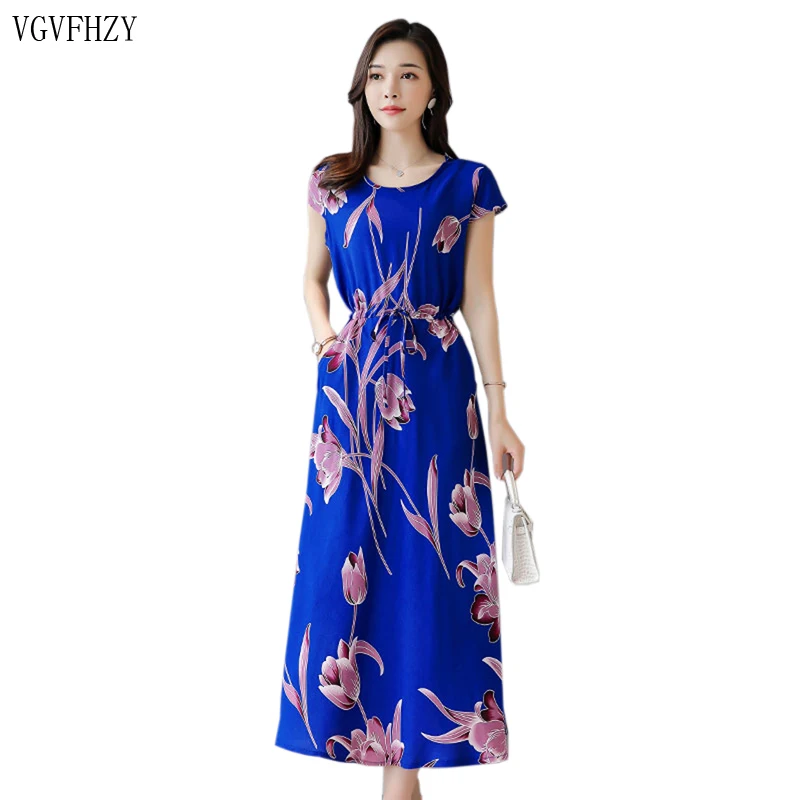 

Women's Dresses Summer Middle-aged Fashion Print Party dress 2019 New Casual Short Sleeve Loose Plus Size Long Dress Vestidos