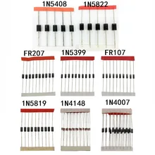 8 valor 100 pcs conjunto kit de Troca Rápida de Diodo Schottky 1N4148 1N4007 1N5819 1N5399 1N5408 1N5822 FR107 FR207 Diode Assorted kit