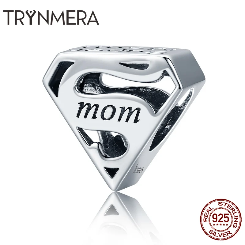 

Mom 925 Sterling Silver Charms SUPER mom Beads fit Pandora Charm Bracelets for Women accessories Jewelry making mother gift